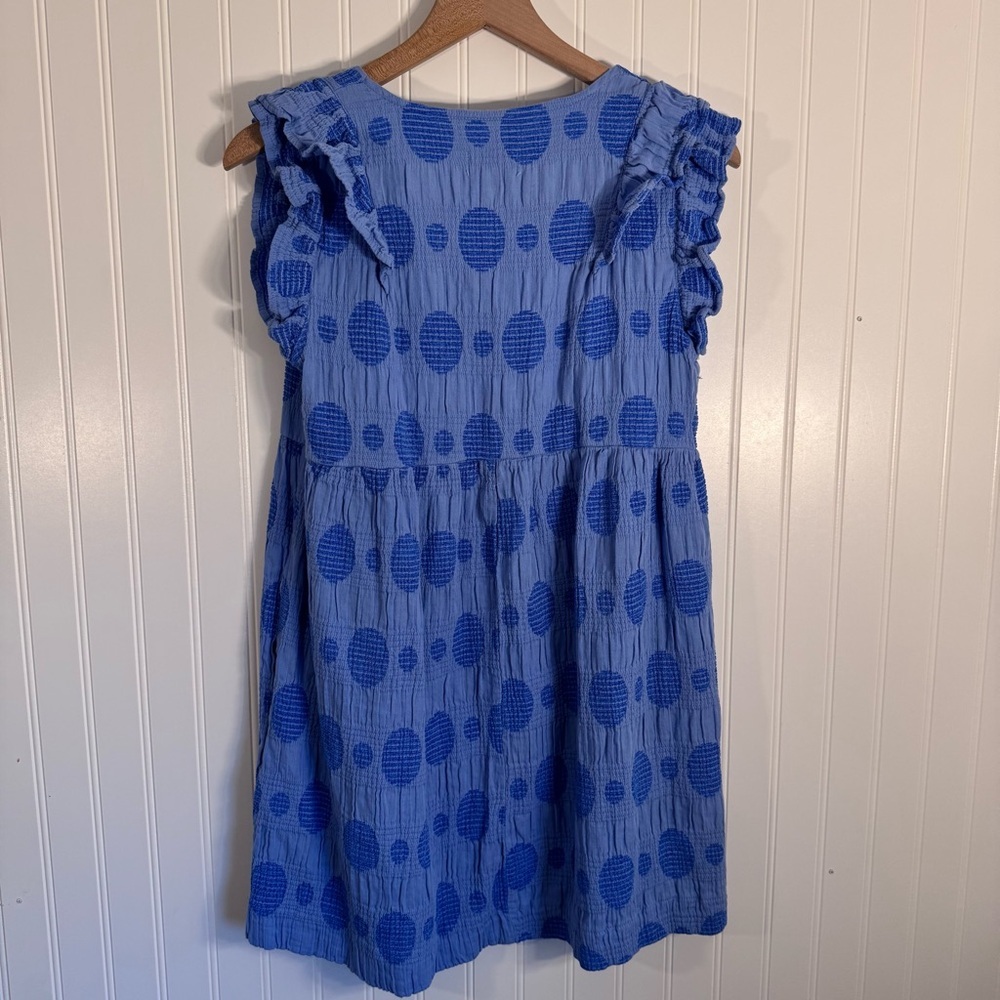 Umgee Cornflower Swiss Dot Jacquard Short Dress Blue 100% Cotton Women’s Size M - Picture 8 of 13